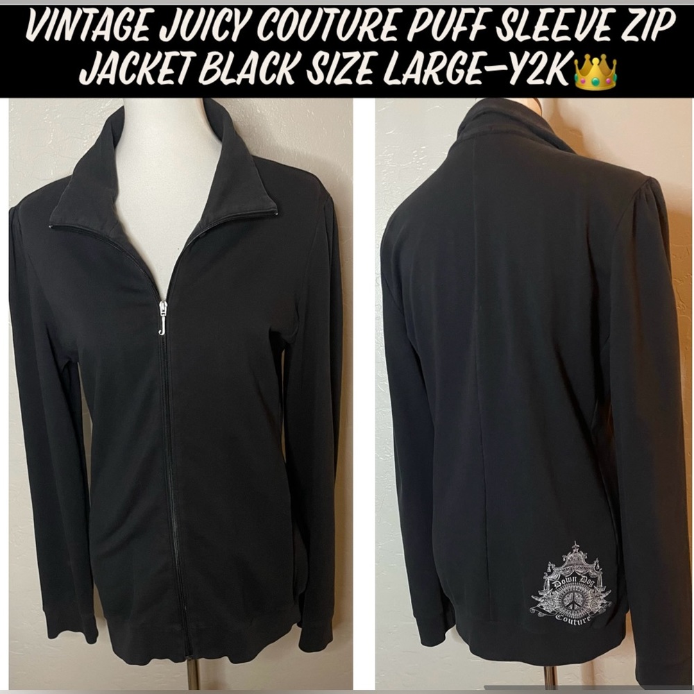Vintage Juicy Couture Puff Sleeve Zip Yoga Jacket Black Size Large-Y2K🖤👑